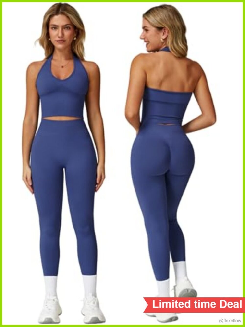 Seamless 2 Piece Workout Set Halter Tank Top Scrunch Leggings Gym
